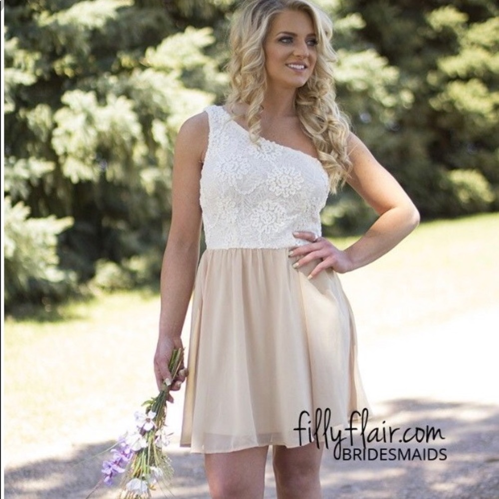 Lace Top shoulder Dress in Taupe Sz M